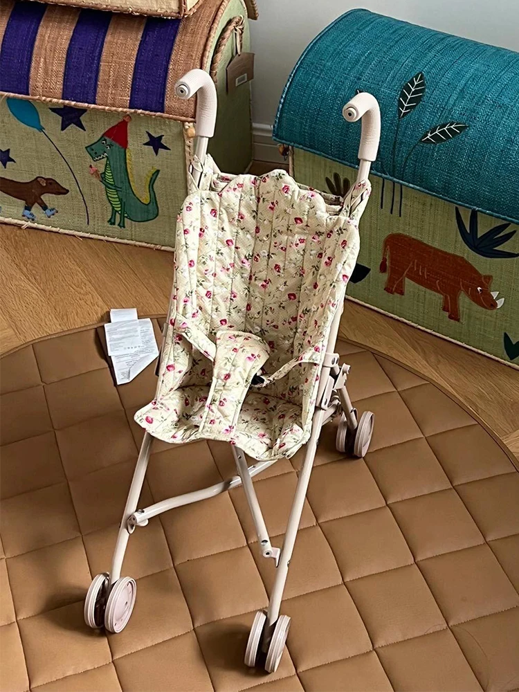 Floral Doll Stroller for Dolls Folding Doll Pram Carriage with Bag Accessories Play Toy House Boys Girls Birthday Gift miniature doll house supplies