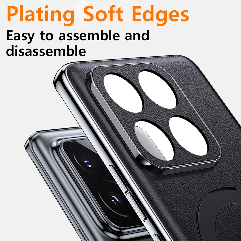 Magnetic Leather Phone Case for Xiaomi Mi 13T 14 Pro 13 Redmi K60 Ultra Ring Luxury Lens Protection Kickstand Holder Back Cover