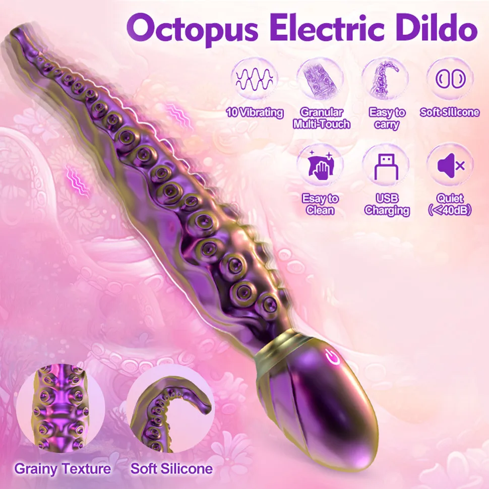 Vibrating Realistic Monster G-Spot Dildos Octopus Vibrator wit 10 Powerful Mode Adult Sex Toys for Women Anal Vagina Stimulation