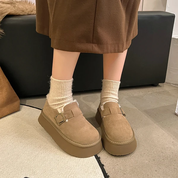 

Women Shoes Autumn Shallow Mouth Round Toe Loafers Fur Clogs Platform Casual Female Sneakers Slip-on Fall New Creepers Moccasin