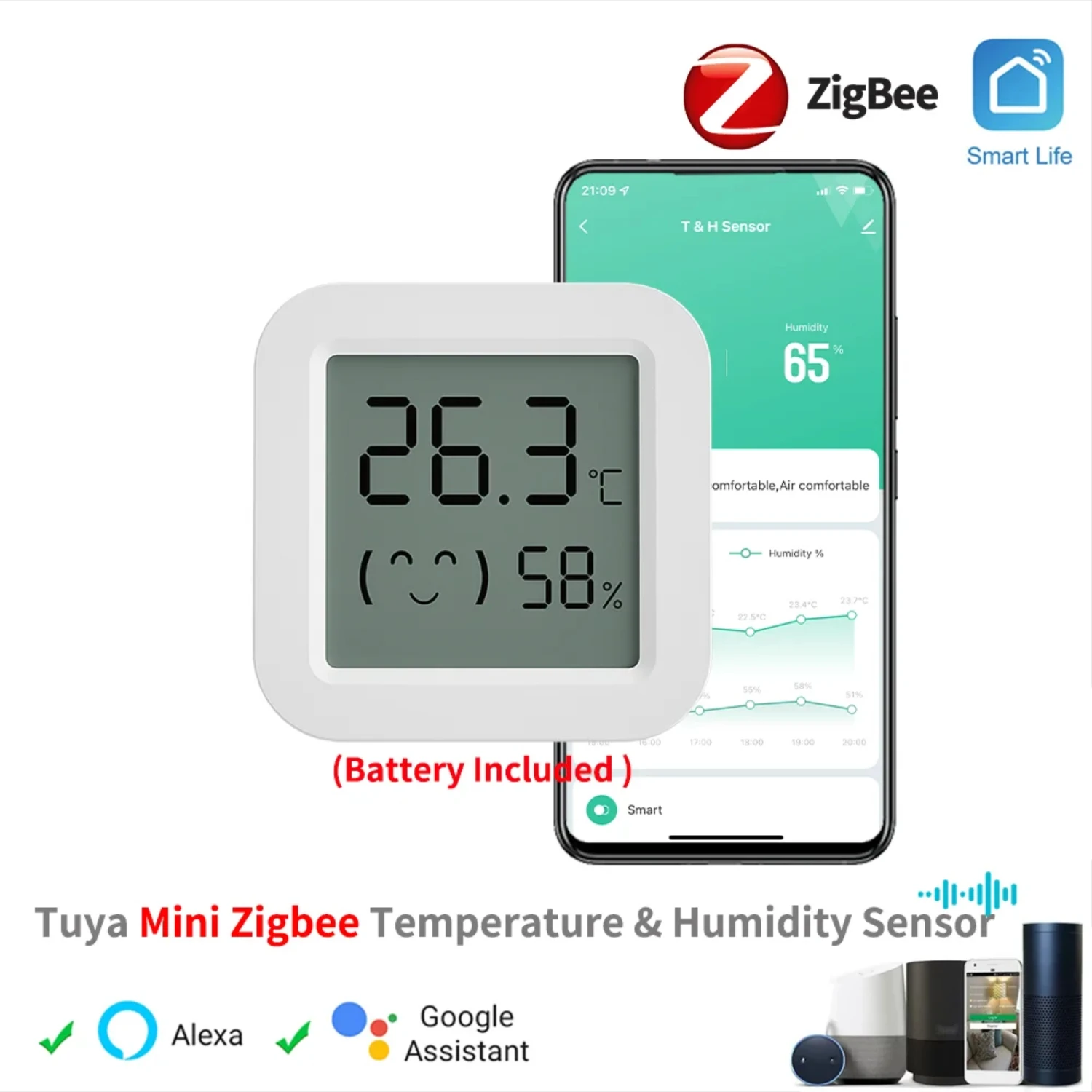 Temperature Humidity Sensor Mini Zigbee Compact Design Long-lasting Batteries For Smart Home Automation Systems