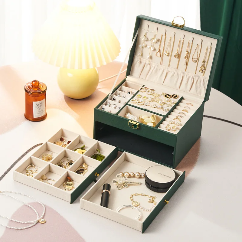 Drawer Jewelry Box Showcase Woman Bracelet Necklace Earring Ring Jewelry Boxes Big Size Leather Luxury Custom Organizer Box