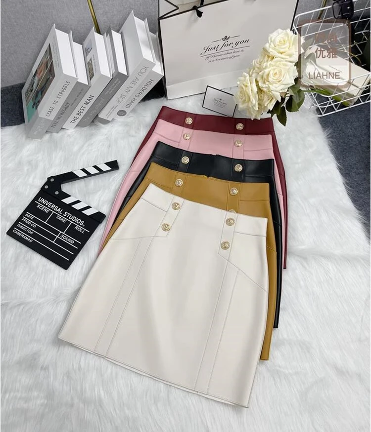 new autumn winter office lady Fashion casual plus size brand female women girls Genuine Leather skirt