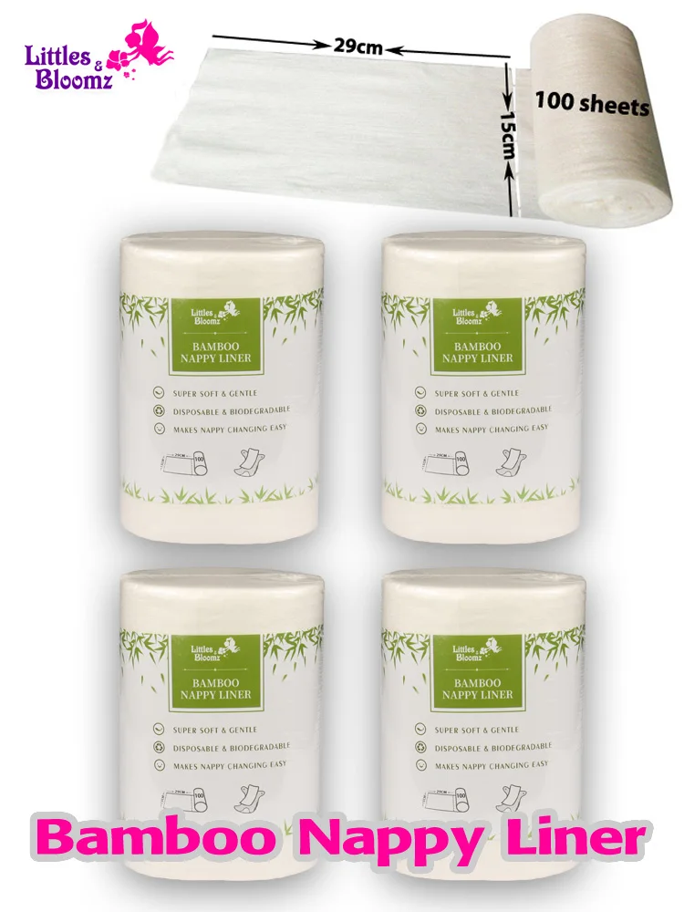 Diaper Liners 4PCs Biodegradable & Flushable Nappy Liners Cleaning Diaper Insert Cover Wipes one set for 4 Rolls Bamboo Liners one set