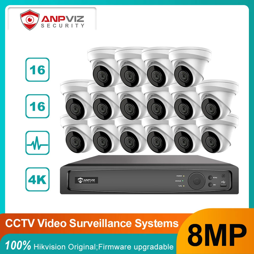 Hikvision Oem 16ch 4k 8mp Poe Nvr Cctv Security Camera System Anpviz