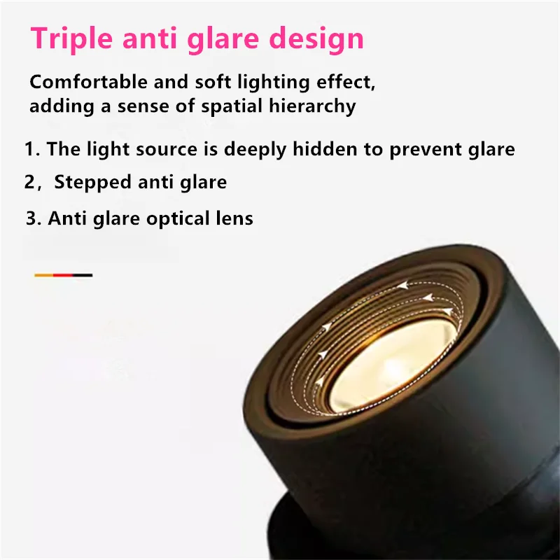 CRI95 Surface Mounted Dimmable LED Downlight 7W9W12W15W20W24W 360 &deg; Rotatable And Foldable Ceiling Lamp COB Spotlight AC90V-260V