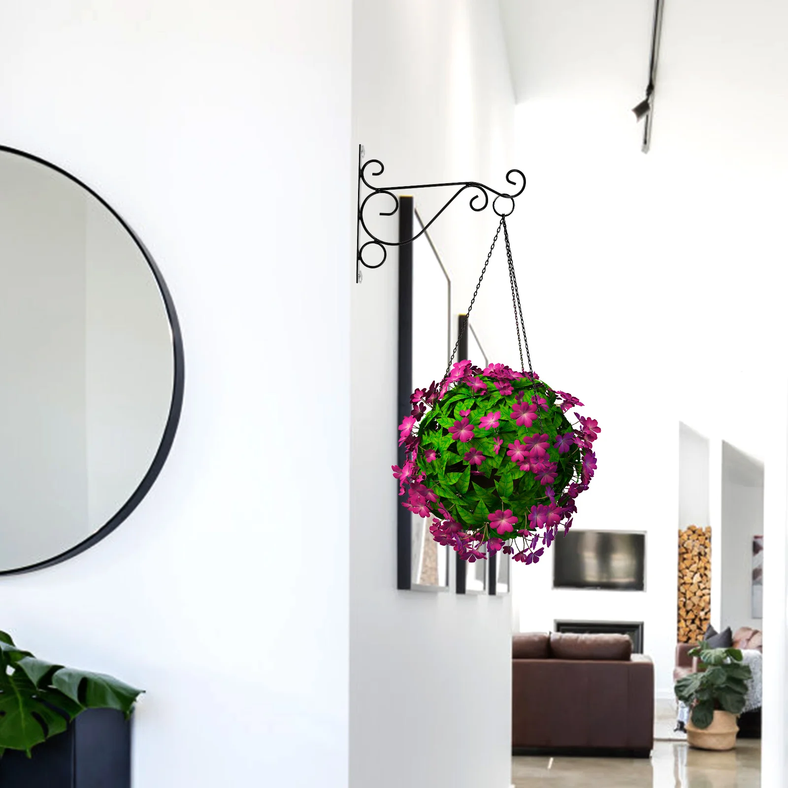 1pcs Wall Mounted Bracket Rustproof Iron Hanging Basket for Lanterns Planters Holiday Decor Use