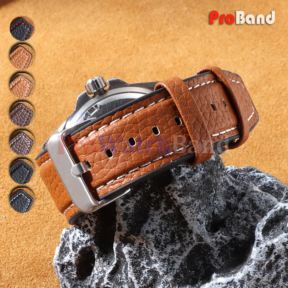 High-Quality Brown Lychee Pattern Leather Watch Band - Universal Fit