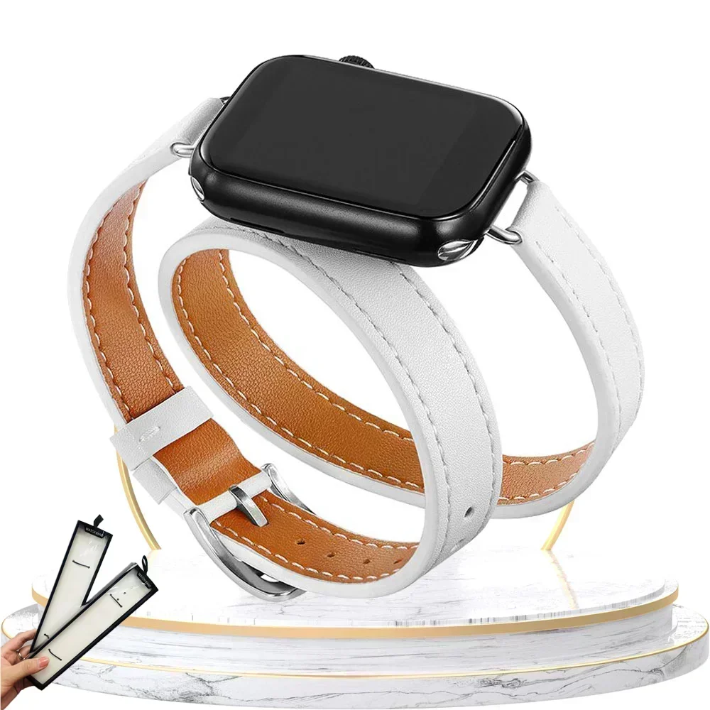 Elegant Double-Loop Leather Watch Strap Bracelet