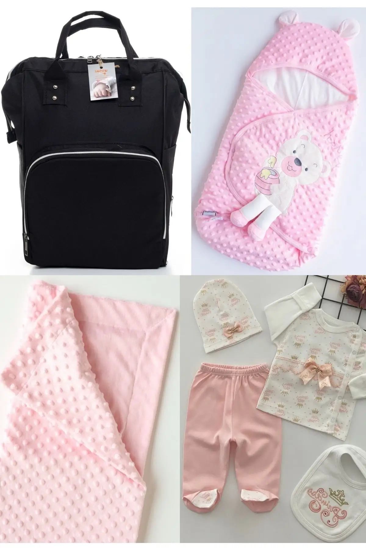 

4 Piece Large Birth Set (Baby Care Backpack, 100% Cotton Swaddle, Chickpea Blanket, Hospital Exit) Cotton