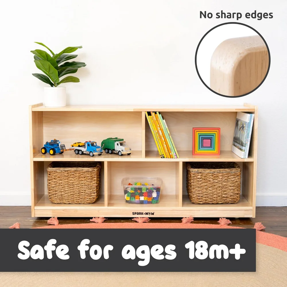 SPARK & WOW 5-compartment solid wood storage cabinet toy shelf organizer for kids shelves for classroom