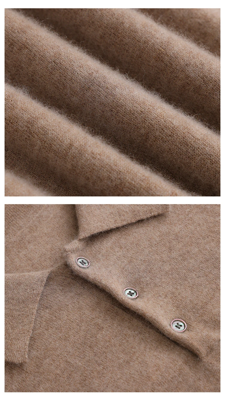 قميص بولو رجالي قصير الأكمام من الكشمير 100٪ للأعمال والملابس غير الرسمية، سترة للربيع والصيف