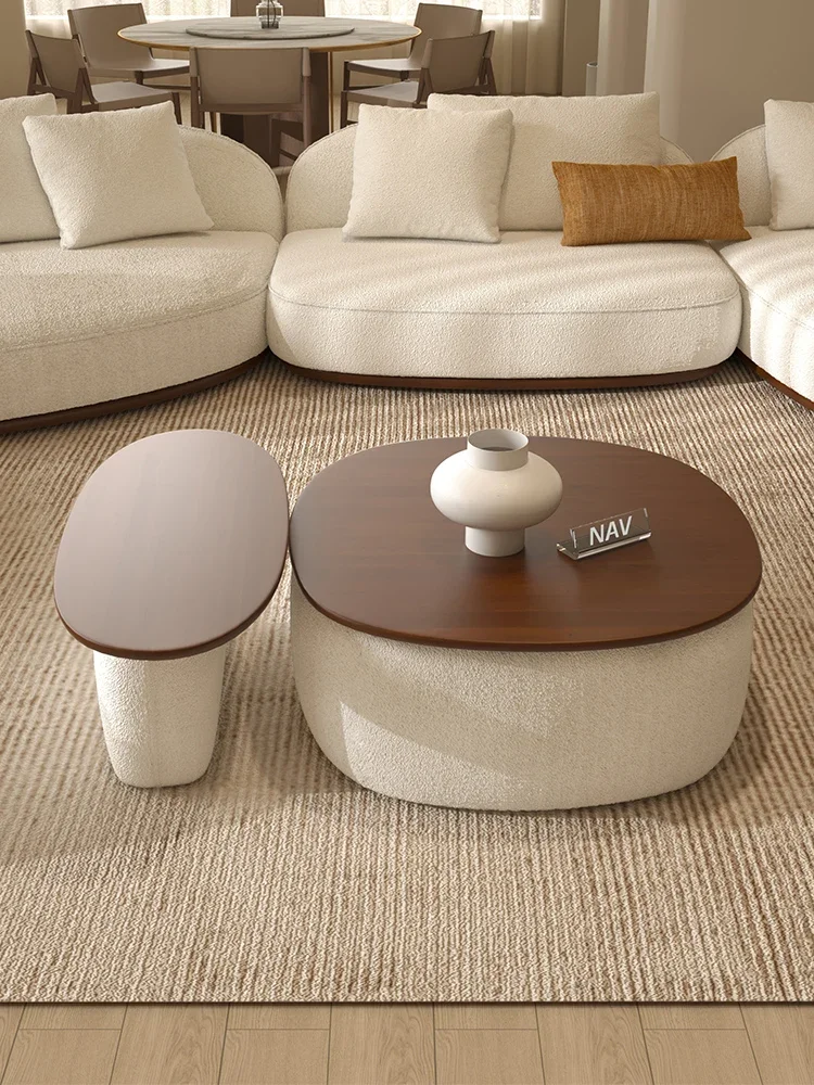 

Log Style Coffee Table Side Table Combination Simple Cream Style