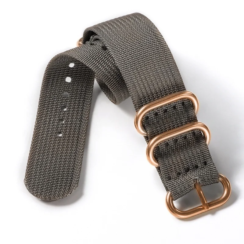 Nylon Ribbed Braid Watch Strap with Silver, Black, and Gold Ring Buckle