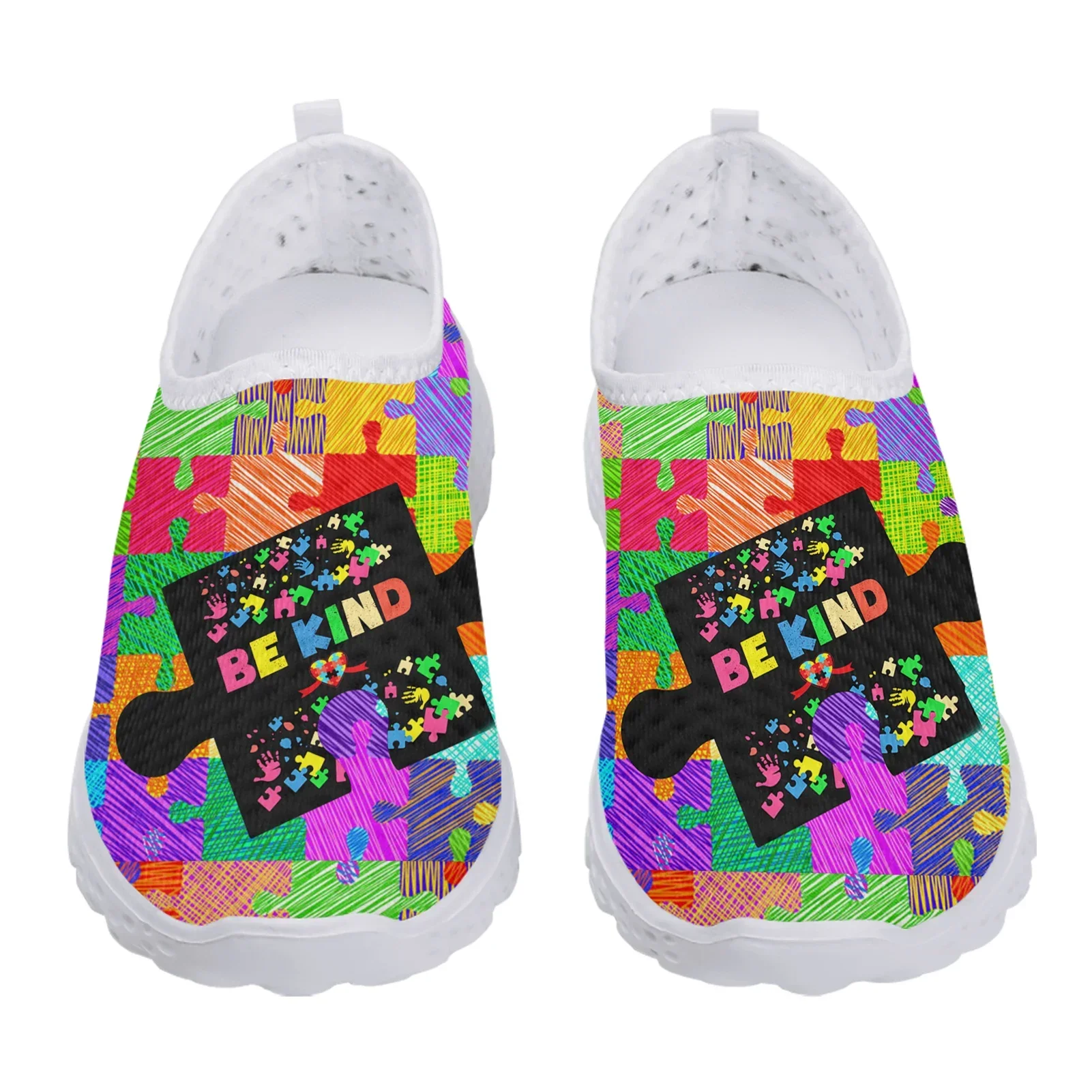 Autism Awareness Themed Design Mesh Shoes Comfortable Leisure Shoes Breathable Casual Sneakers Soft Soled Shoes