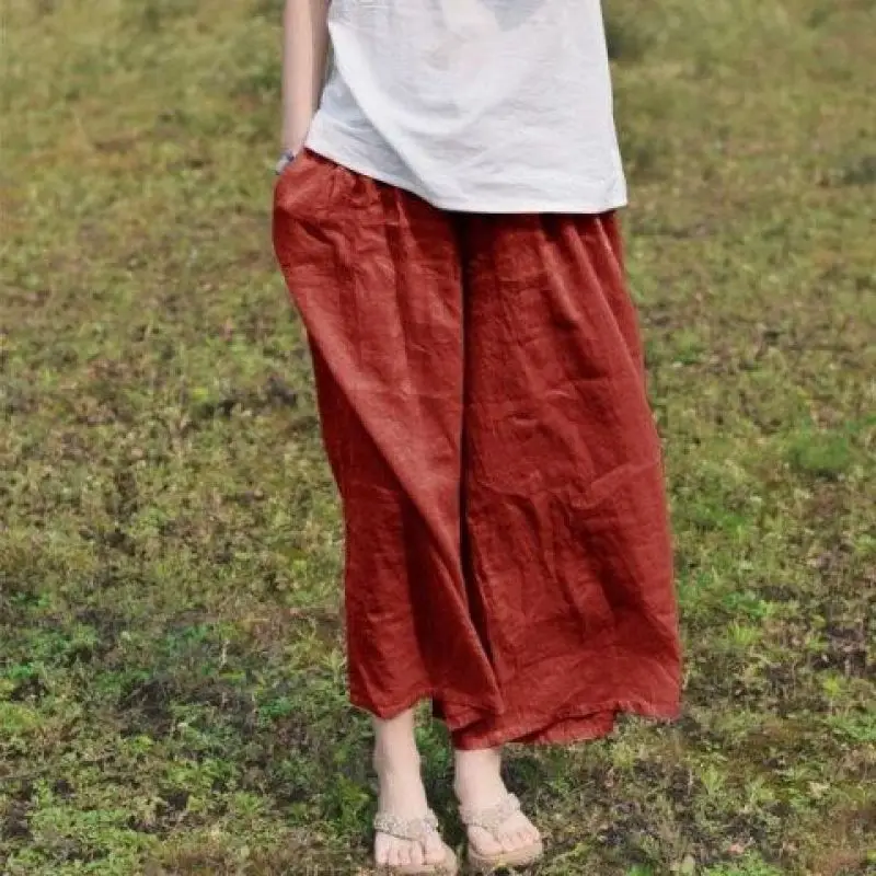 2024 New Summer Casual Lazy Style Simple Solid Color Retro Art High Waisted Loose Oversize Thin Pleated Wide Leg Pants for Women