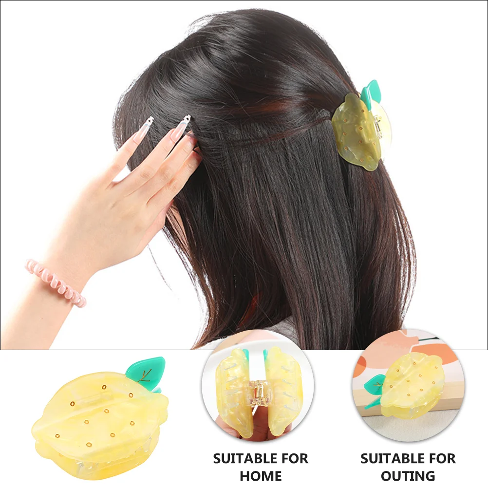 레몬 과일 바레트 상어 이빨 헤어 클립, 포니테일 거치대 클로 스타일링 클램프 핀 그립, 아크릴 캐치 머리핀 클립