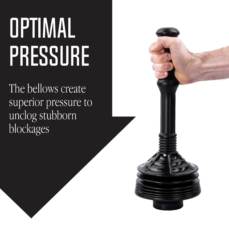 

1 Piece High Pressure Thrust Plunge Black Plastic Toilet Plunger Removes Heavy Duty Clogs From Clogged Bathroom Toilets