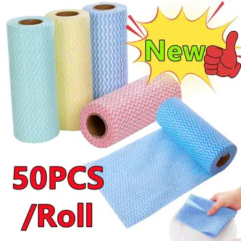 일회용 청소 천, 다목적 청소 수건, 행주 걸레, 주방 청소 액세서리, 롤 당 50 개, 신제품