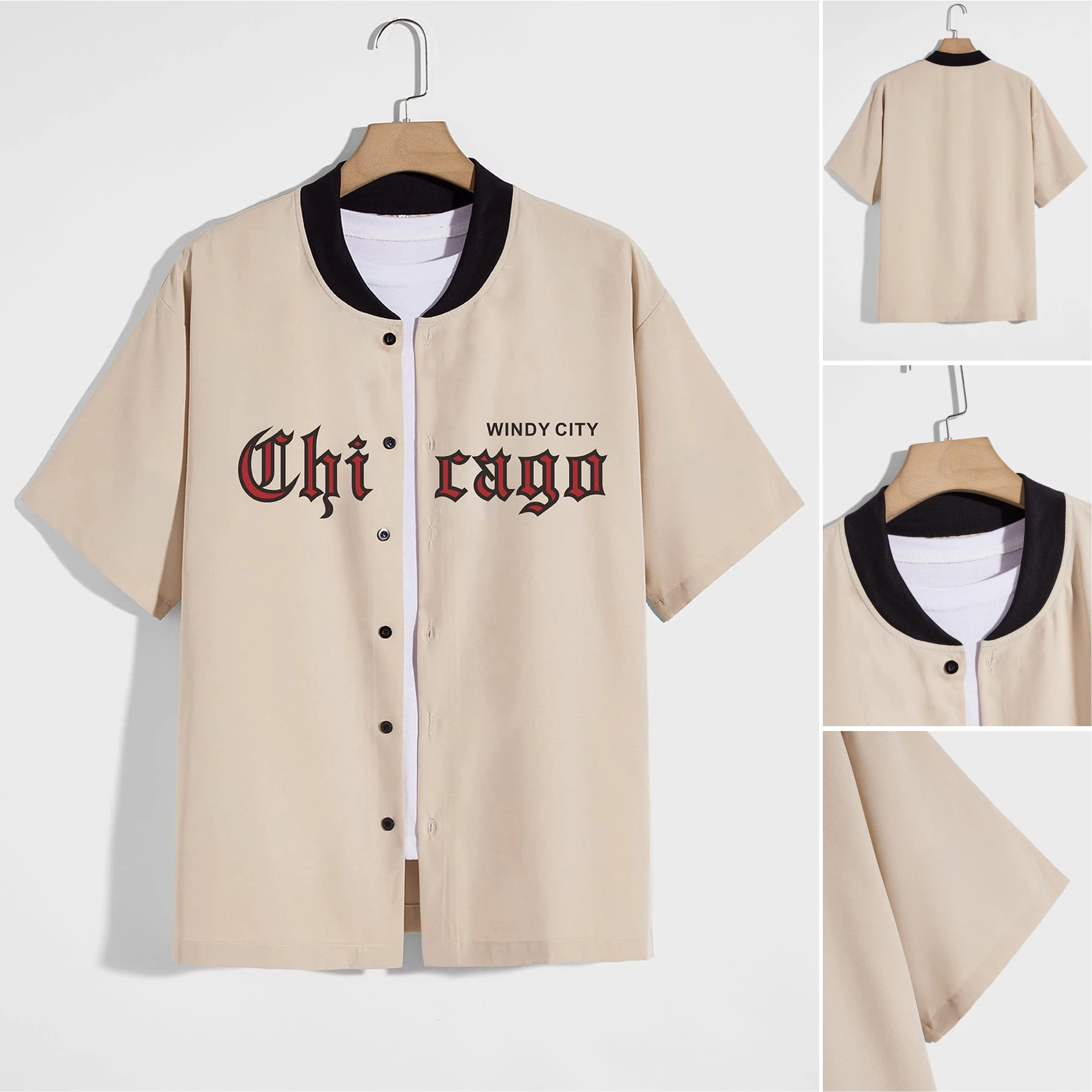 Men's Baseball Uniform Khaki Short Sleeve Letter Chicago Print Baseball