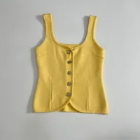 KONDALA Vintage Casual Chic Yellow Women Cami Tops Solid Single Breasted Sleeveless Vest Fashion 2025 Spring Summer Holiday Tops - Image 4