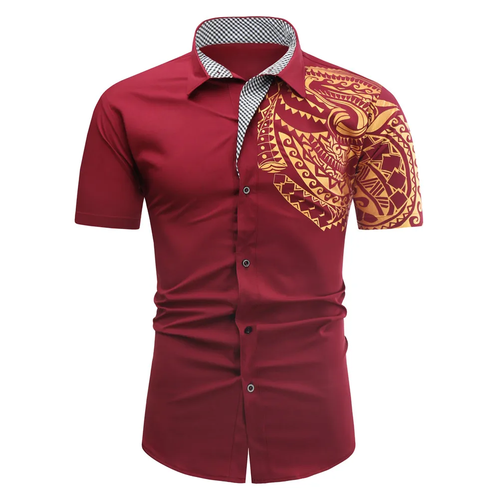 New Large Size Men's Casual Blouse Slim Fit  Short Sleeve  Shirts  2021 Summer Men Gold Black Chemise short sleeve shirts men