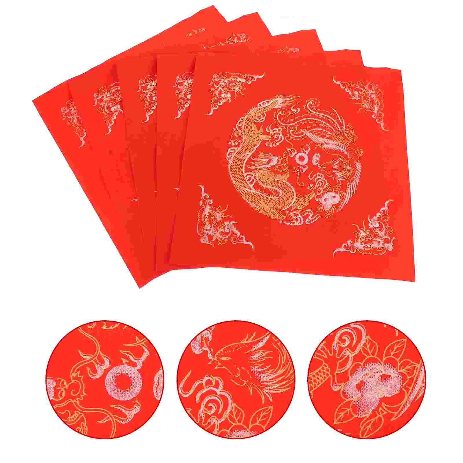 

40 Pcs Red Paper Fight Fu Character Writing Papers Decoupage Calligraphy Chinese Rice Door Blank Xuan