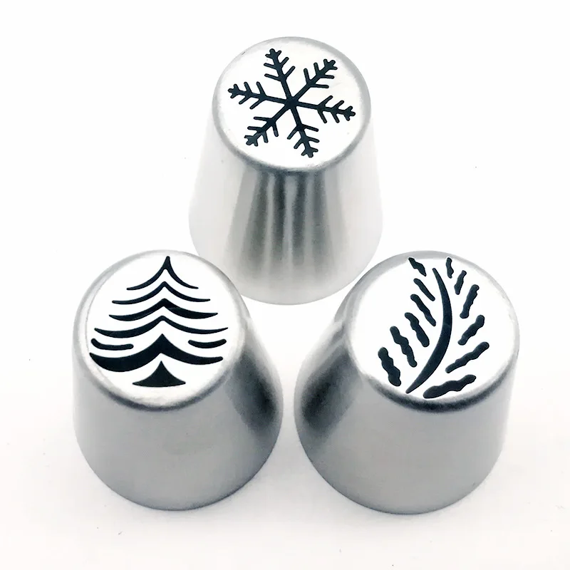 6pcs Icing Piping Tips Christmas Tree Snowflake Russian Leaf Nozzle Bakeware Cupcake Cake Decorating Pastry Baking Tools K082