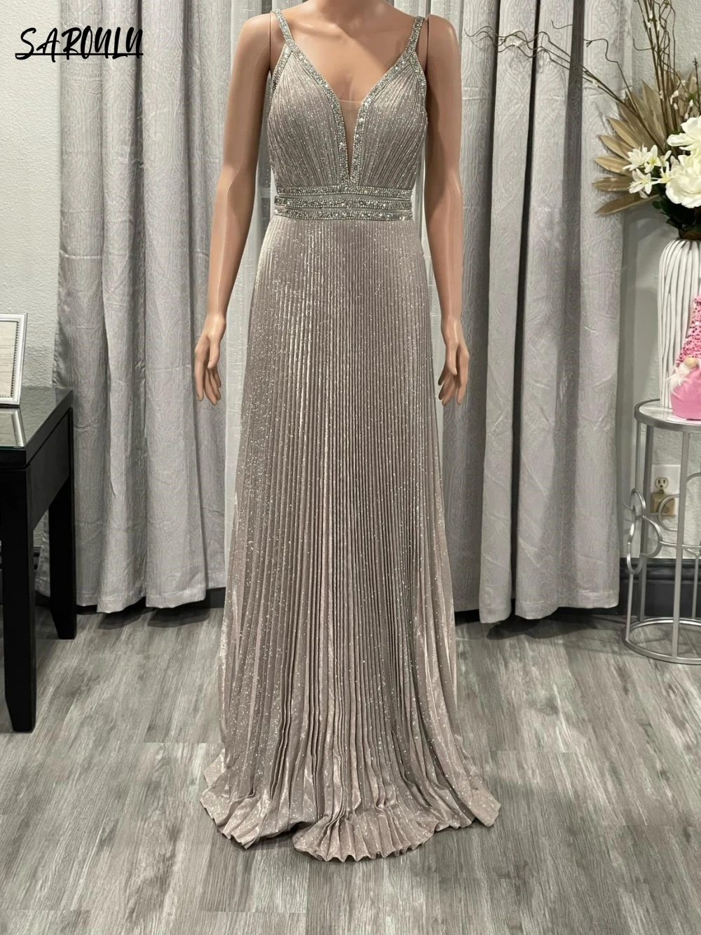 

Sexy Deep V-neck Evening Dress Sparkly Classic A-line Bride Robe Modern Floor-length Bridal Dresses Vestidos De Novia