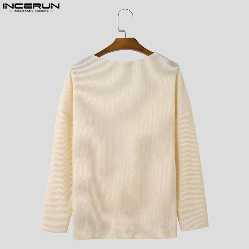 INCERUN Men Pullovers Solid Color Knitted Deep V Neck Long Sleeve Casual Men Clothing Streetwear 2024 Fashion Sweaters S-5XL 5