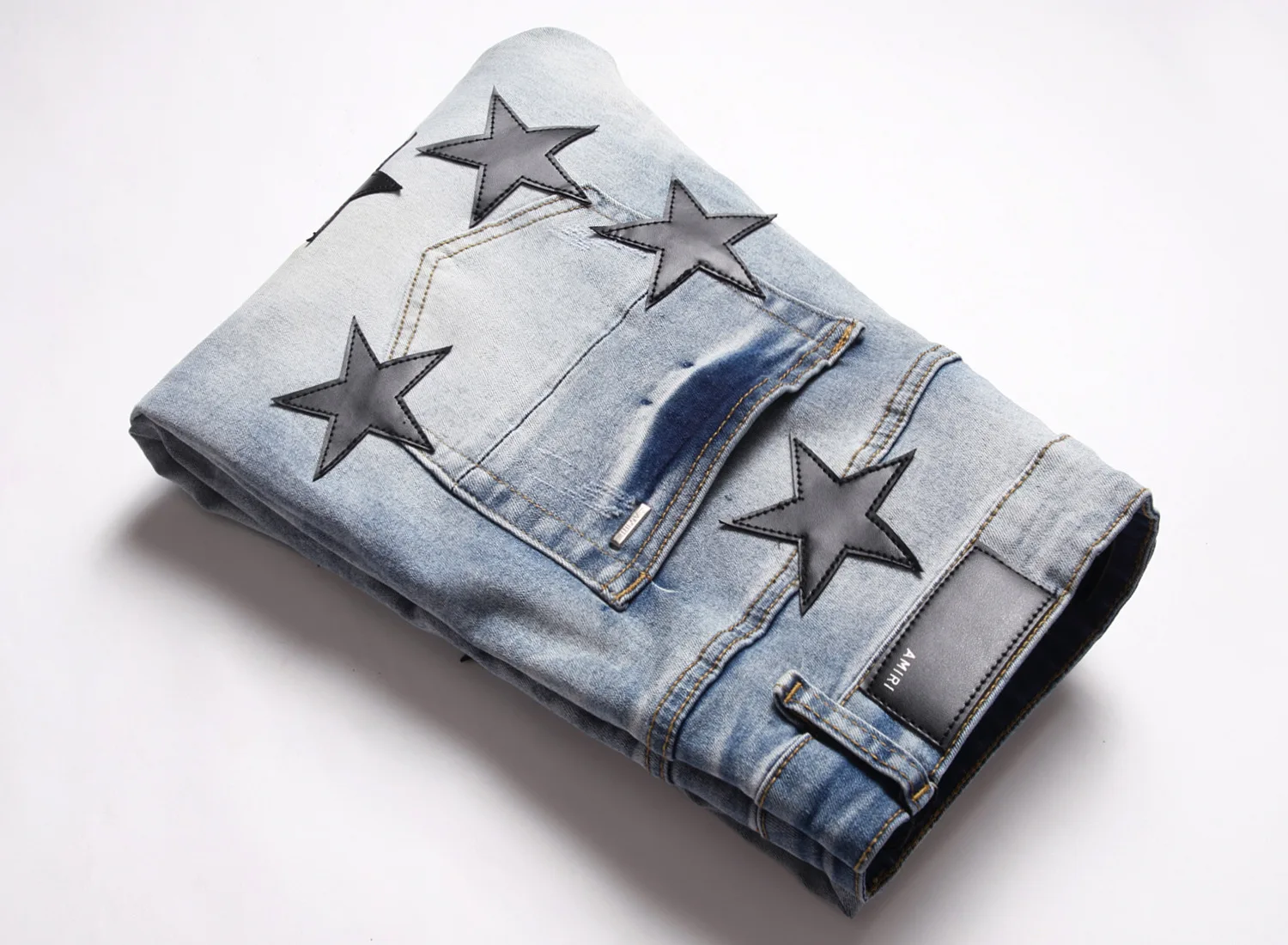 Fashion brand autumn winter black five-pointed star embroidery slim jeans men's trend personality small foot stretch pants