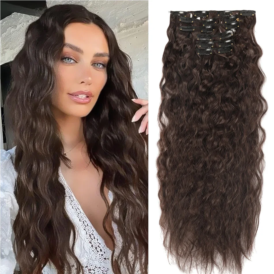 Alana 28inch Synthetic Long Water Curly Clip In Hairpieces Hair Extensions Kinky Curly Clip-in Hair Heat Resistant Organic Fiber