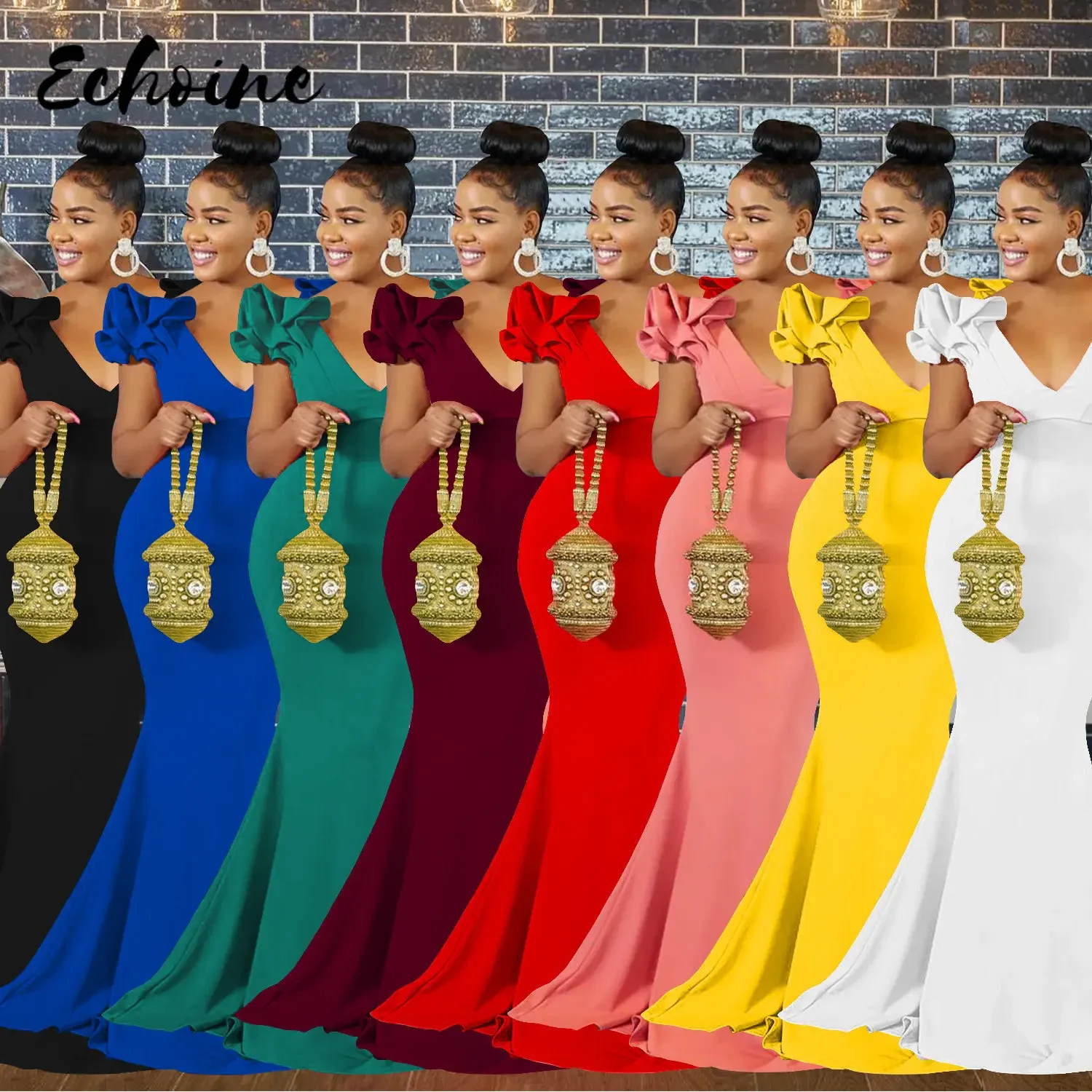 

Летние Элегантные шикарные облегающие Женские платья с оборками и рукавами, Сексуальное вечернее однотонное платье с V-образным вырезом и открытой спиной для вечеринки, оптовая продажа, Прямая поставка