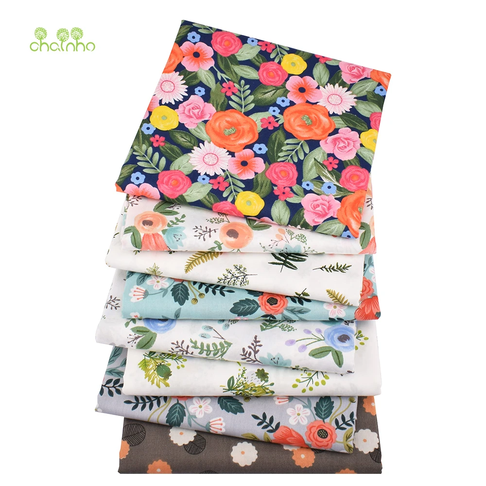 Chainho,Printed Twill Weave Cotton Fabric,DIY Quilting Sewing Material,Patchwork Cloth,8 Designs Flower Series,2 Sizes,15C117