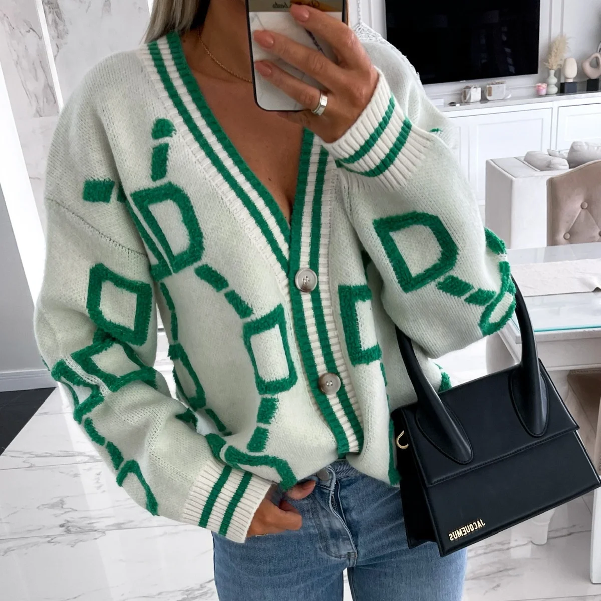 Loose V-Ne Cardigan Knitted Top Women's Street Sle Long Sve Button up Casual Loose Fit Knitwear Summer Outerwear