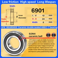 High-Performance Hybrid Ceramic Bearing for Mountain Bikes - ABEC-7 Precision Quality (6901-2RS  (12X24X6))