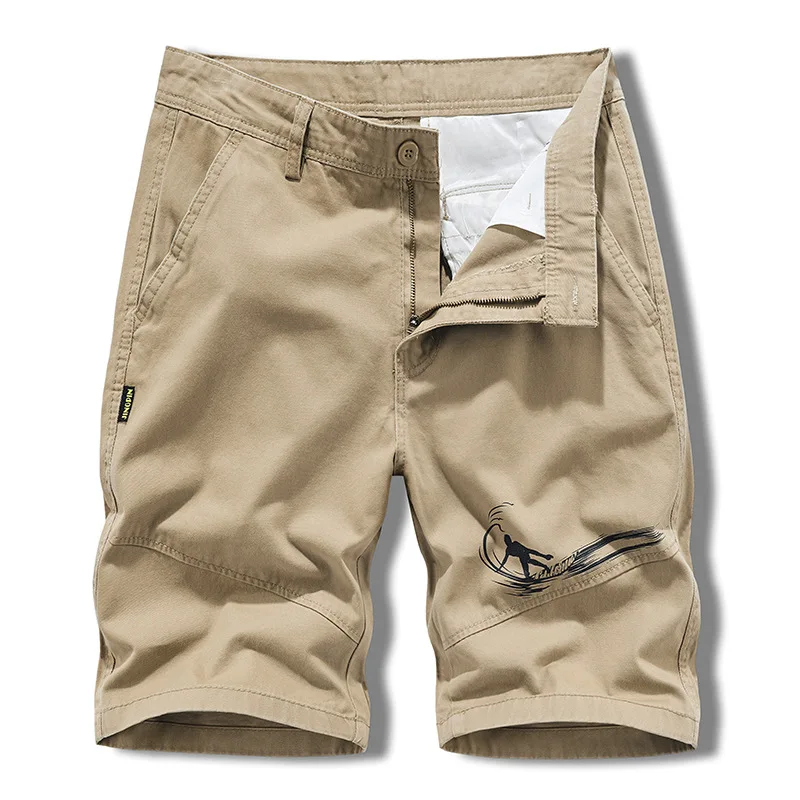 Bedruckte Sommer-Cargo-Shorts für Männer im Freien, lässig, einfarbig, knielang, gerade, kurze Männer, japanischer Stil, Baumwoll-Shorts für Männer_voghion.com