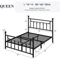 14 Inch Queen Metal Bed Frame with Vintage Headboard, Footboard, Underbed Storage, No Box Spring Needed, Easy Assembly, Black 2