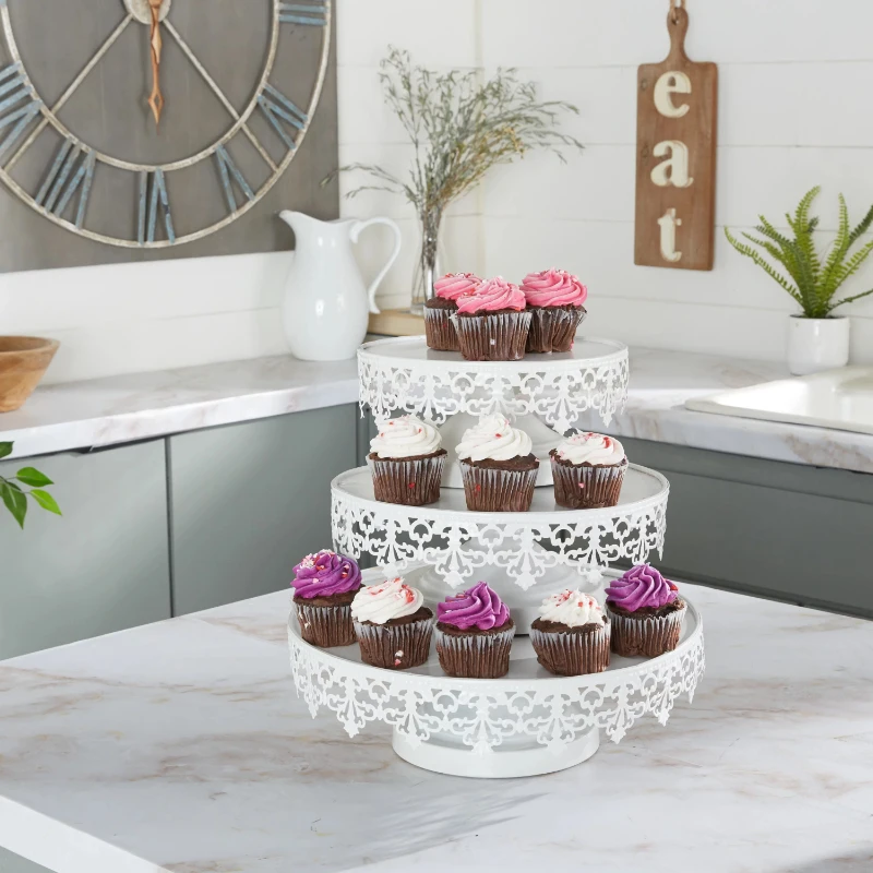 

13", 10", 9"W White Metal Cake Stand, 3-Pieces