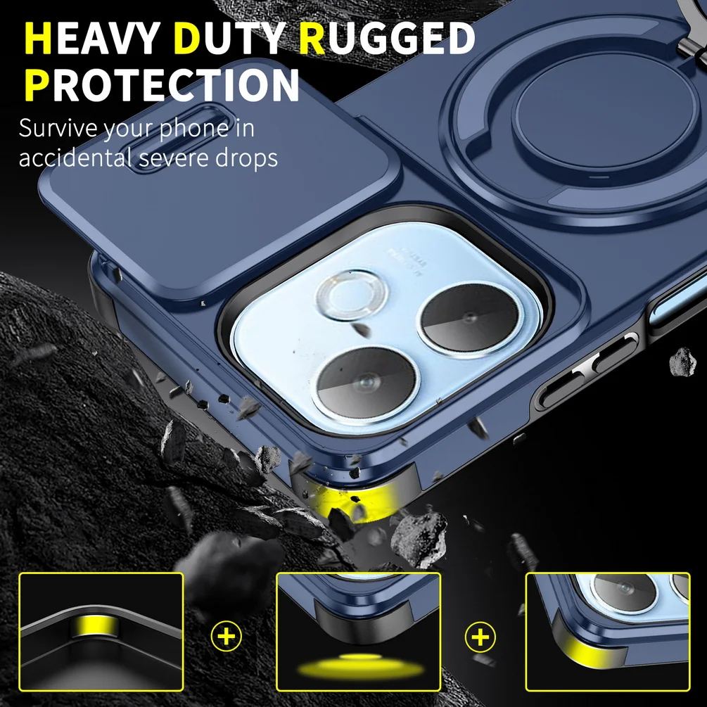 Sliding Camera Protective Rugged Phone Case with Metal Bracket