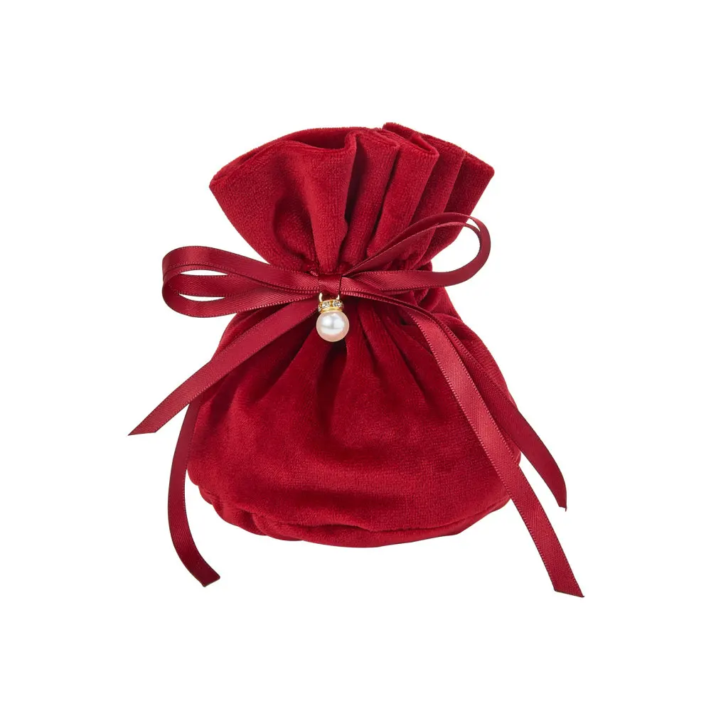 10 Pcs Dark Red Round Bottom Drawstring Velvet Cloth Gift Jewelry Candy Gift Bags with Faux Pearl Charm for Christmas Party brown waist chain cowgirl charm belt for women prom banquet club party