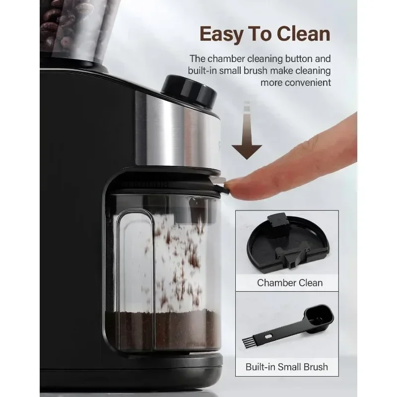 Coffee grinder electric adjustable electronic timer, household coffee grinder with chamber cleaning button 6