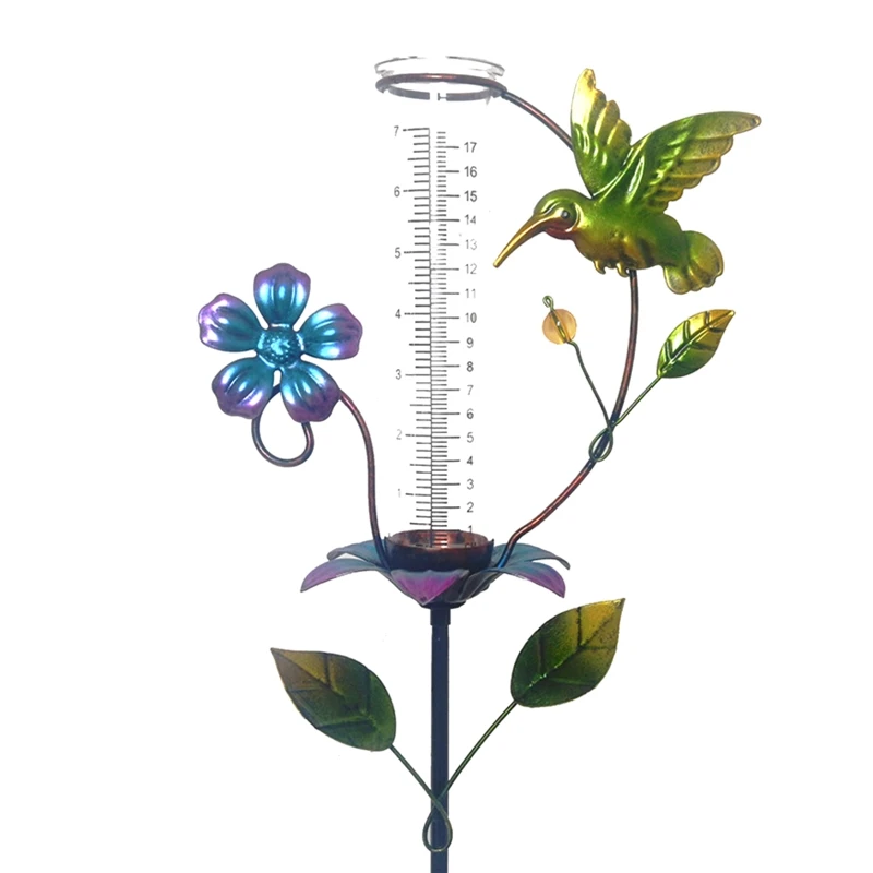 Unique Hummingbird Rain Gauge Stake Outdoor Metal Material Garden Sculpture Trochilus Sculpture for Garden Yard Patio M68E