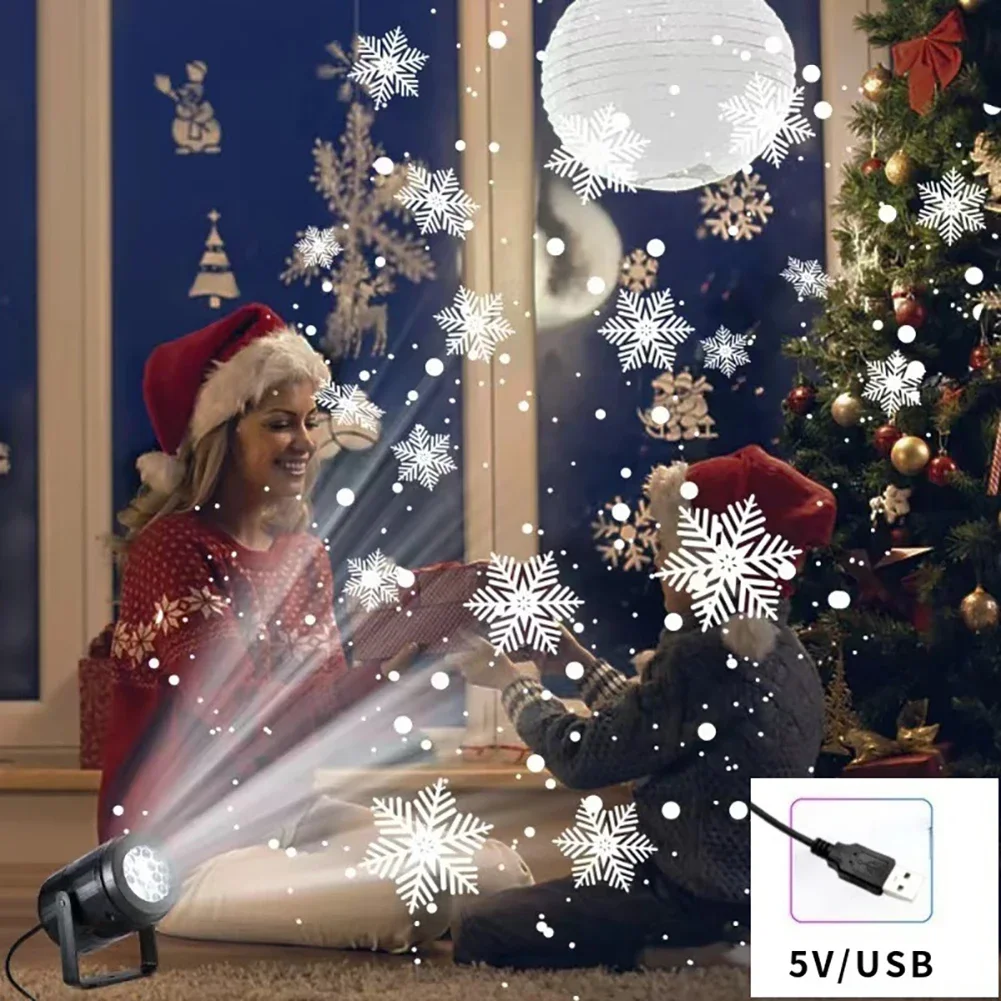 16 Pattern Night Light LED Snowflake Projector 360° Rotating Projection Lamp Home Christmas Festivals Party Decoration USB/EU