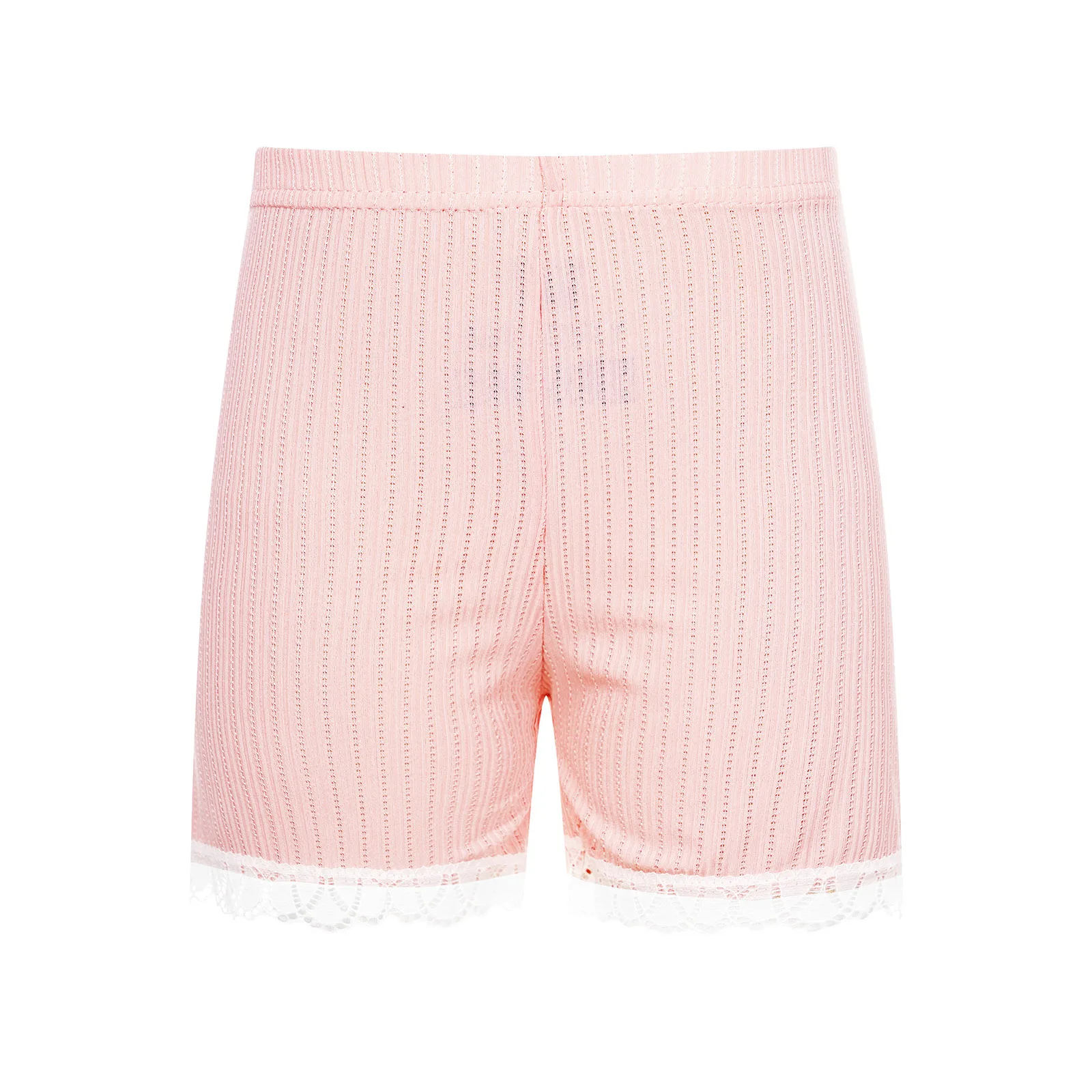 Kids Girls Lace Trim Shorts Elastic Waistband Safety Shorts Cute Panties Underwear Pajama Bottoms Nightwear Homewear Loungewear