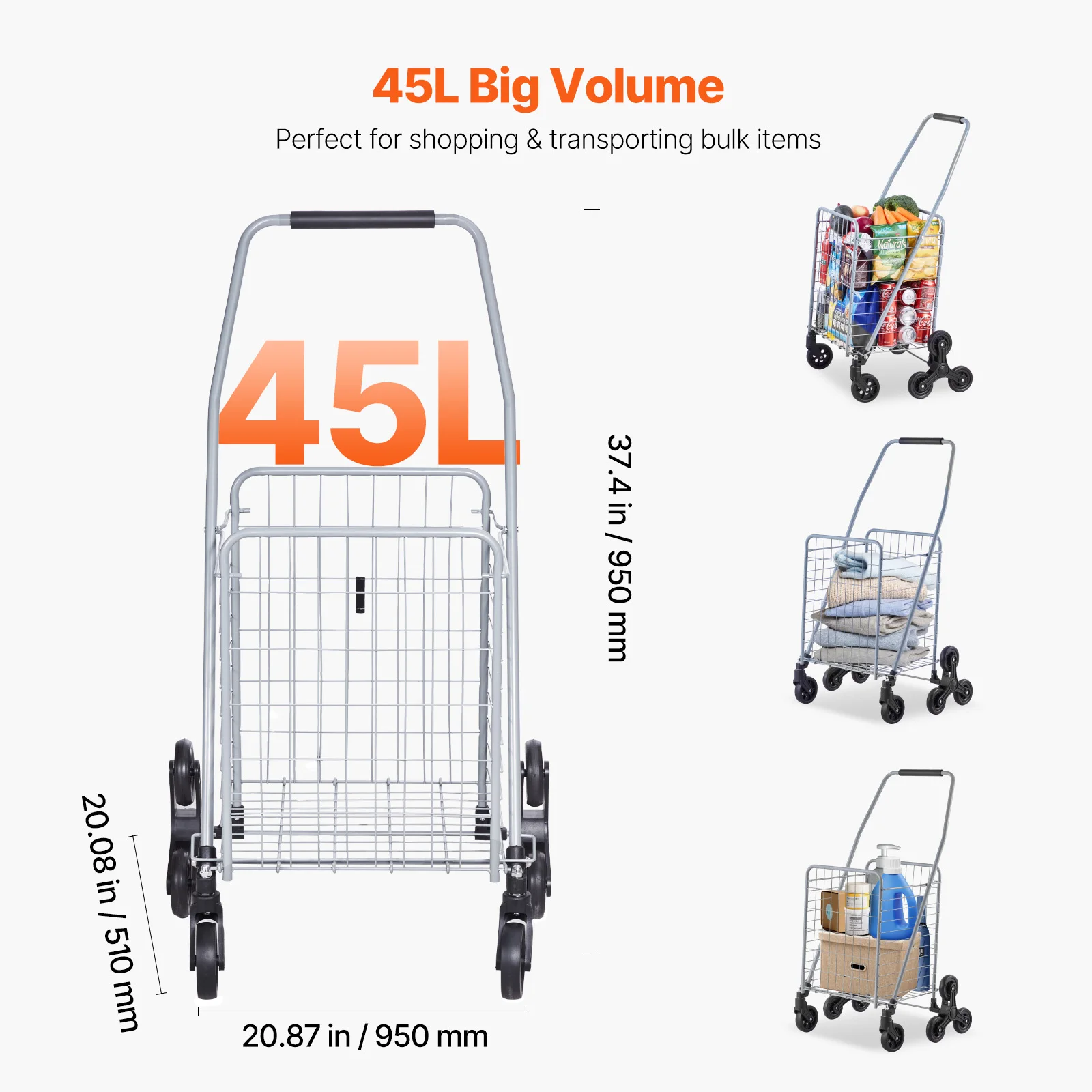 Folding Stair Climbing Utility Cart with Wheels for Shopping