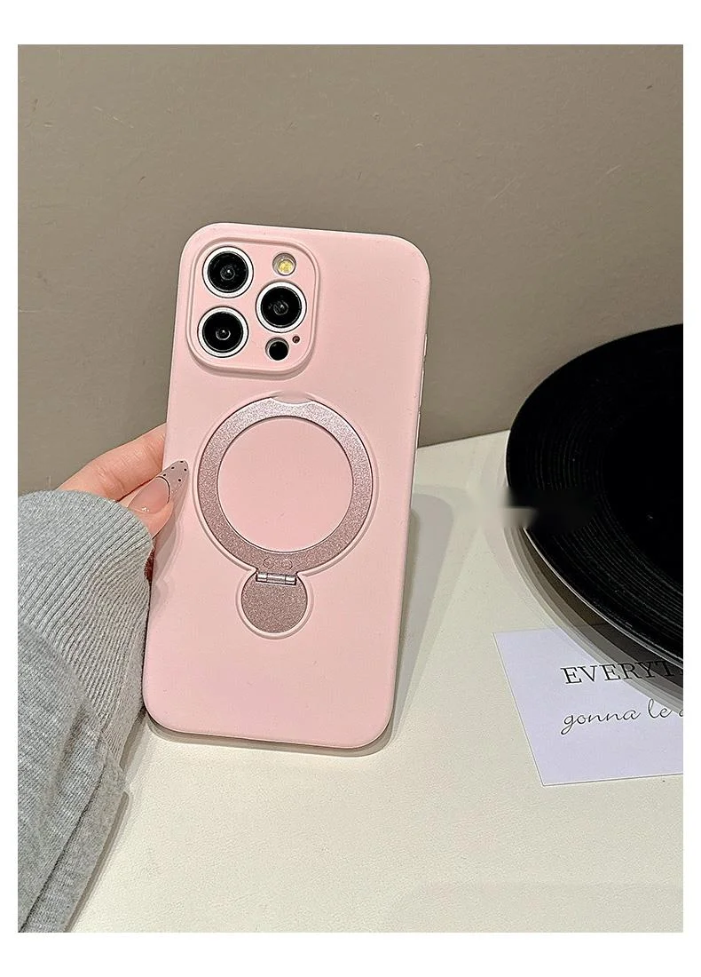 Premium solid color magnetic rotating folding stand suitable for 16 Promax phone case iPhone liquid silicone 15_voghion.com