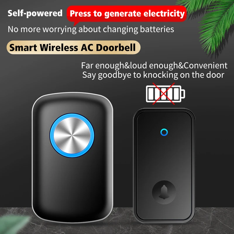 CACAZI Home Welcome Self-powered Doorbell Smart Wireless Door Bell Waterproof FA28 300M Remote Control EU/US/UK/AU Plug wireless doorbell