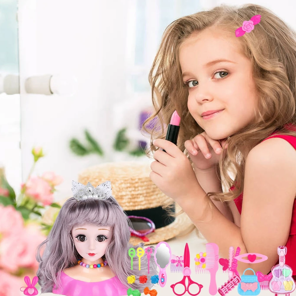 25pcs Makeup Doll Toy DIY Hair Style Doll Head Model Dress Up Girl Toy Gift For Girls new style 4color gem lightbox spectacles luxurious beautiful girl resin model earrings necklace jewellery stand necklace display