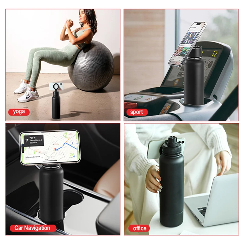 32oz New Outdoor Stainless Steel Vacuum Flasks Luxury Water Bottles With Phone Holder Magnet for Metal Ring
